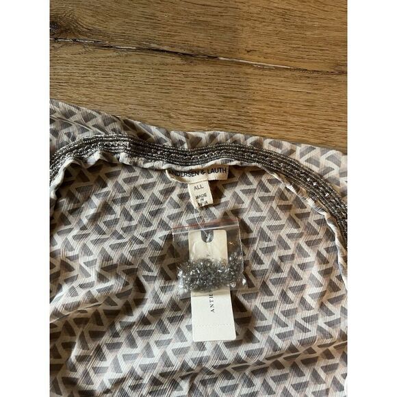 Anthropologie Andersen & Lauth Beaded Kimono One Size Geometric Print Gray Boho - Picture 3 of 3